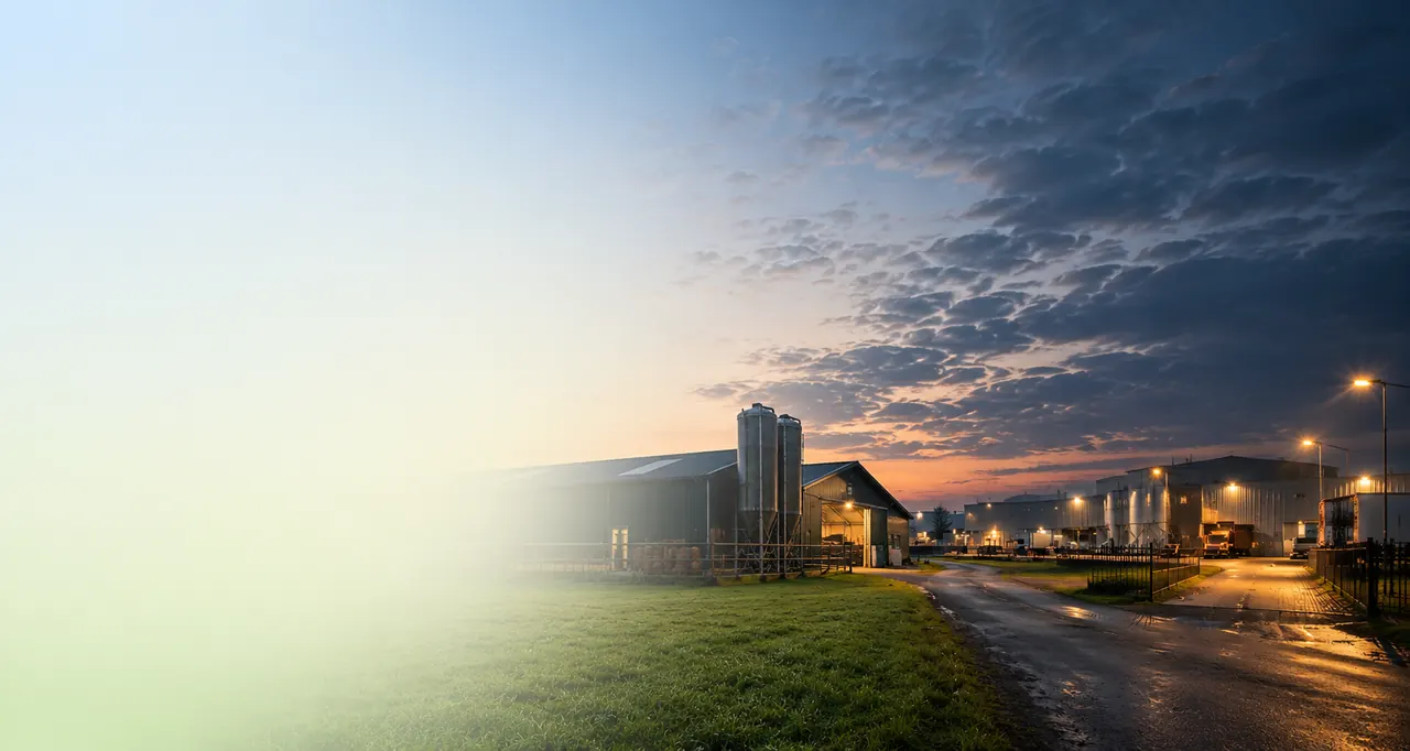 Agrarisch bedrijf met stallen en silo's